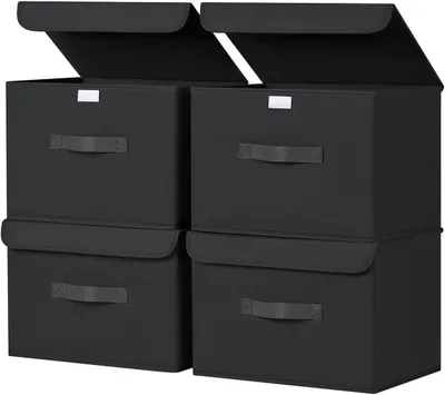 Produktbild von Aufbewahrungsboxen mit Deckel – 4er-Set, Stoffkörbe, faltbare Aufbewahrungsboxen mit Sichtfenster, 38 x 25 x 25 cm, faltbare Box für Kleidung