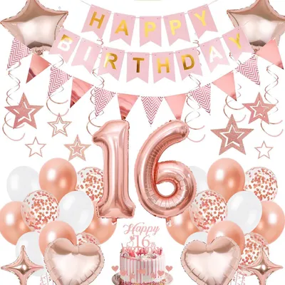 Produktbild von Deko 16 Geburtstag Mädchen Rosegold Luftballons Girlande Hängendeko Set
