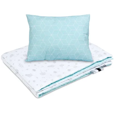 Produktbild von Bellochi Multifunktional Baby Decke Set - Doppelseitig Baby Bettwäsche 75x100 cm und Kissen 30x40cm - aus 100% Baumwolle -   - Fresh - CuMint