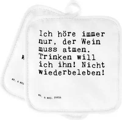 Produktbild von Mr. & Mrs. Panda Topfuntersetzer Ich höre immer nur,... - Weiß - Geschenk, Kochlappen, Wein, Topflappen Set, Spruch Sprüche Weisheiten Zitate Lustig Weisheit Worte, 2er