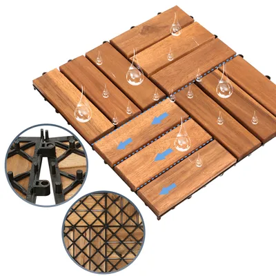 Zdjęcie produktu dla Zestaw 11 drewnianych płytek Jopassy, płytki tarasowe z drewna akacjowego, 30x30 cm, płytki balkonowe 1 m², wykładzina podłogowa z systemem odwadniającym - 12 listew na sztukę