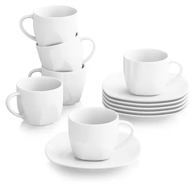 Produktbild von MALACASA Elisa Kaffeetassen Set 6er mit Untertassen Weiß Porzellan