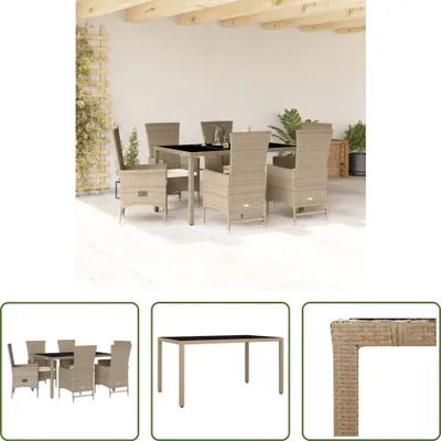 Produktbild von The Living Store 7-tlg. Garten-Essgruppe mit Kissen Beige Poly Rattan