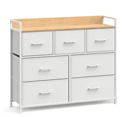 Image de Commode en chêne blanc – Rangement – Tiroirs – Panneau de particules – 28,5 x 98 x 85 cm