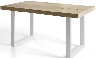 Produktbild von Esstisch Ausziehbar Loft-U, Moderner Wohnzimmertisch 120-220x80x77 cm, Halifax  mit Metallbeinen in Weiß