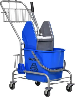 Image de Seau d'essuyage - Seau de nettoyage avec essoreur - 26 l - Avec roulettes - Avec panier - Pour usage professionnel