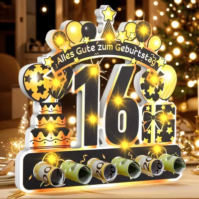Geldgeschenk zum 16. Geburtstag mit LED-Lichterkette, Tischdeko