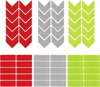 Productafbeelding van Set van 60 reflecterende stickers & reflectorband, zelfklevende veiligheidsreflectoren in 2 vormen en 3 kleuren voor fiets, helm, kinderwagen