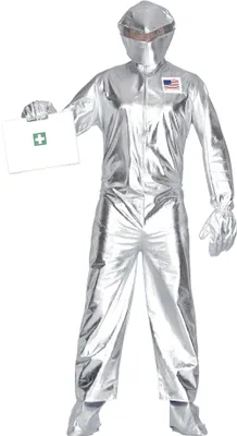 Productafbeelding van Astronautenpak, ruimtepak, zilver, helm, handschoenen, laarzen, carnaval, galactische ruimtereiziger, maat: 48 - 50 (M), kleur: zilver