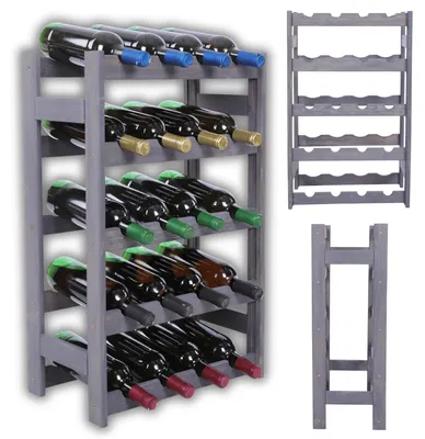 Produktbild von MODO24 Weinregal 20 Flaschen, Flaschenregal, Weinschrank, Weinständer, Getränkeregal, Kellerregal, Massivholz, 70x43x25 cm, Grau, RW1