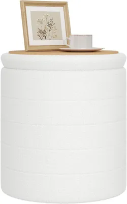 Produktbild von WOLTU Hocker mit Stauraum, klappbarer Sitzhocker mit abnehmbarem Deckel, φ40,5 x H43 cm, Weiß