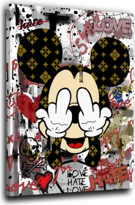 Produktbild von Pop Art Hate Love Maus Leinwandbild Wandbild Kunstdruck Wanddeko Street Art: 105x140x4cm