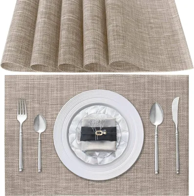 Produktbild von MODFU Platzsets(6er Set),Rutschfest Abwaschbar Tischsets,PVC Abgrifffeste Hitzebeständig Platzdeckchen,Schmutzabweisend und Waschbare,Platz-Matten für Küche Speisetisch Khaki