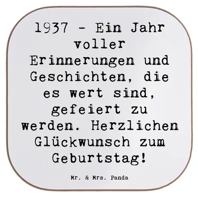 Produktbild von Mr. & Mrs. Panda Untersetzer Quadratisch Spruch 1937 Geburtstag - Weiß - Geschenk, Happy Birthday, Design, Vergangenheit, Geschichten, Meilensteine, Coaster, Glückwünsche