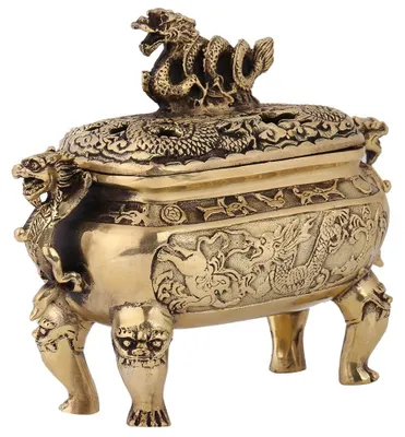 Image de 1 pièce : porte-encens en forme de dragon chinois, en cuivre bronze antique, pour la décoration intérieure