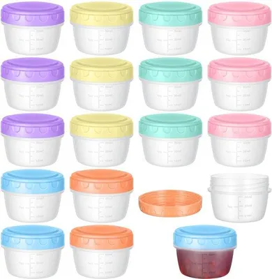 Obrázok produktu pre Uniqoos® Sada 18 malých, opakovateľne použiteľných nádob na mrazenie, objem 80 ml – s tesniacim skrutkovacím uzáverom, bez BPA, s odmerkou, vhodné do umývačky riadu, 6 farieb