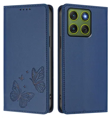 Obrázek produktu pro Kožené pouzdro pro Motorola Edge 70, motýlí ražbou, peněženkové flip pouzdro se stojánkem Tmavě modrá