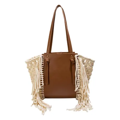Produktbild von Damen Umhängetasche mit Fransen, Boho Shopper, Beige