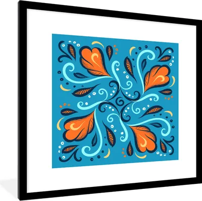 Produktbild von MuchoWow® MuchoWow® Gerahmtes Poster Federn - Blau - Muster 40x40 cm - Poster mit zchwarzem Bilderrahmen - Poster - Plakat im Rahmen
