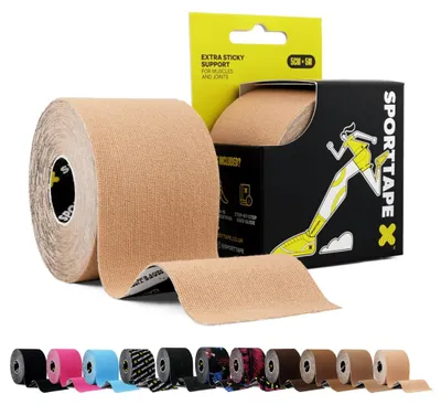 Immagine prodotto di Nastro kinesiologico elastico, 5 cm x 5 m, color beige, per sport e terapia