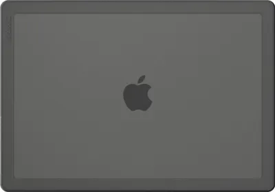 A dark gray laptop case with an Apple logo in the center.