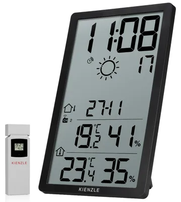 Produktbild von Kienzle Jumbo NEO LCD Wetter Wanduhr vertikal mit XXL Display 19,3 × 34 cm