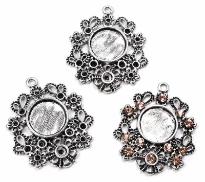 Produktbild von Vintageparts Fassung Metalllegierung antik silberfarben rund 33,8 x 28,6 mm für 12 mm Cabochons, 4 Stück