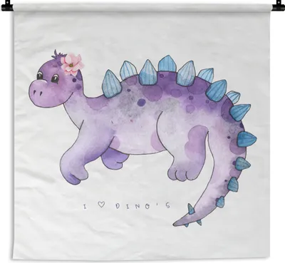 Produktbild von MuchoWow® Wandteppich Wandbehang Dinosaurier - Kinderzimmer - Lila - Mädchen - Kinder - Rosa 150x150 cm Tapisserie Dekoration Wandtuch - Wohnaccessoires - Modernes