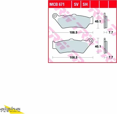 Produktbild von TRW Bremsbelagsatz MCB671SV Street Rod XG750A S ZF9.8  Superdual F850GS 4G85 FX650 Vigor RD09