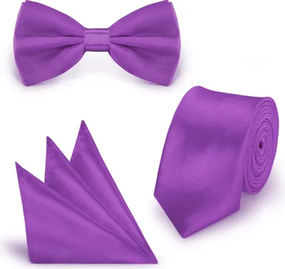 Produktbild von SET Krawatte Fliege Einstecktuch Lila  einfarbig uni aus Polyester