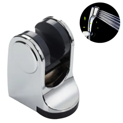 A chrome-plated shower head holder is shown against a white background. A small inset image shows a shower head in use.