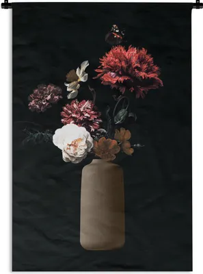 Produktbild von MuchoWow® Wandteppich Wandbehang Vase - Blumen - Stilleben 90x135 cm Tapisserie Dekoration Wandtuch - Baumwolle - Wandskulptur