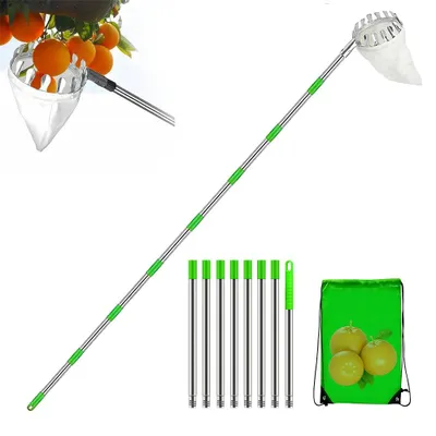 Image de 3.cueilleur de fruits télescopique 2M, cueilleur de fruits amovible, perche, cueilleur de cerises, cueilleur de pommes, outil de cueillette de jardin pour poires d'arbres, pêches