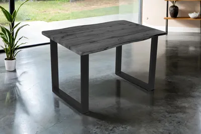 Produktbild von Esstisch 120x80 cm Baumkante Holz Grau-Optik U-Gestell Metall schwarz JOSY