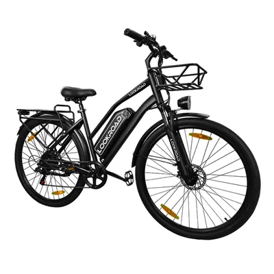 Produktbild von Lookroad L28 28‘’ MINI E-Bike 250W 25km/h, 36V 18Ah Akku, Shimano 7-Gang, mechanische Scheibenbremsen, IP54, LCD-Display, Korb & Gepäckträger, Schwarz