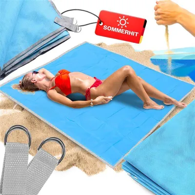 Produktbild von Retoo Decke 200x200 cm (4 m²), sandfrei, wasserdicht, ultraleicht & kompakt, für Strand, Picknick, Camping, 2-6 Personen, aus weichem, hautfreundlichem Polyester-Nylon-Gewebe, Blau