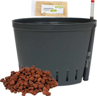 Produktbild von Set 4 teilig für Hydrokultur Kulturtopf 28/19 Ø 28 cm H 19 cm Wasserstandsanzeiger Blähton Dünger HD50