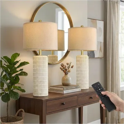 Zdjęcie produktu dla zestaw 2 lamp stołowych do salonu ceramiczne lampki nocne nowoczesna lampa dekoracyjna do sypialni stół jadalny stolik boczny korytarz, 57 cm, złoto i biel