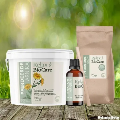 Image de Relax Biocare, aliment pour chevaux à base d'arnica, 1,5 kg - Favorise la régénération de la peau, des tendons, des ligaments et des muscles