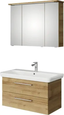 Produktbild von Pelipal Badmöbel-Set Sunline 105 BxHxT 96 x 200 x 48,5 cm Frontfarbe Eiche riviera mit Keramik-Waschtisch Waschtischunte