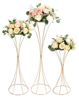 Immagine prodotto di Supporti dorati per fiori con 3 vasi, ideali per matrimoni