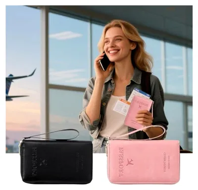 Produktbild von Reisebrieftasche – Schutzhülle für Reisepass aus Kunstleder mit mehreren Fächern für Karten