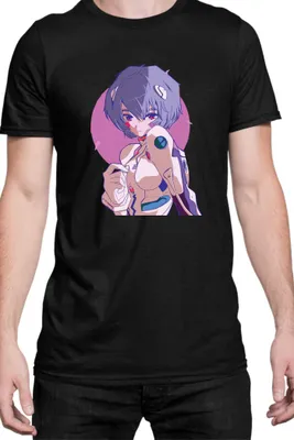 Zdjęcie produktu dla Męska Koszulka Manga Japan Anime Comics Animation Neon Anime Genesis Manga Evangelion Rei Ayanami 05, Man S / Czarny