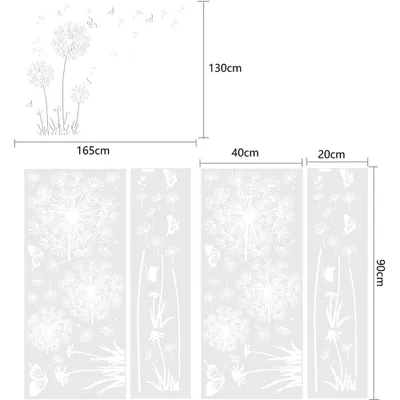 Produktbild von Zimtky Wandtattoo Weiß Pusteblumen Löwenzahn 160 x 130 cm, wasserdicht, ungiftig, langlebig, wiederverwendbar, leicht anzubringen und zu entfernen