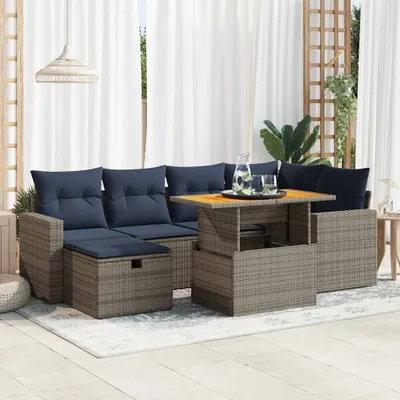Produktbild von Möbel 7-tlg. Garten-Sofagarnitur mit Kissen Schwarz Poly Rattan - Gartenmöbelgarnituren 3328006