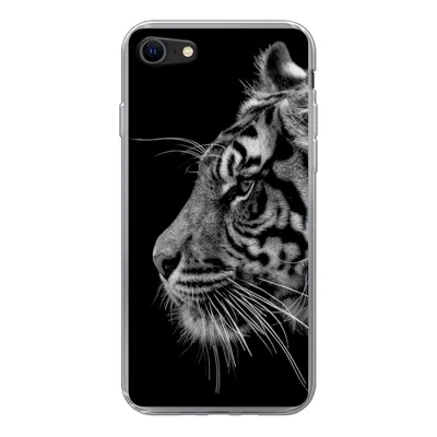 Produktbild von MuchoWow® Handyhülle Schutzhülle Hülle für iPhone 7 Tiger auf schwarzem Hintergrund in schwarz und weiß Silikon Softcase Handy Hülle - Kartenhalter