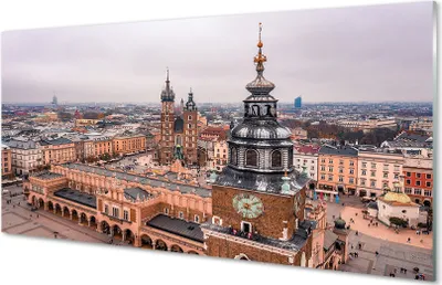Produktbild von Glasbilder 140x70 Wandkunst Krakau Panorama der Winter Kirchen