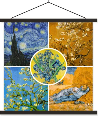 Produktbild von MuchoWow® Textilposter Van Gogh - Collage - Sternennacht 60x60 cm mit schwarzem Rahmen - Posteraufhänger