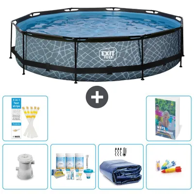 Immagine prodotto di Piscina a sfioro "Exit Pool Rund" - Design effetto pietra - 360x76 cm - 5 pezzi - Modello S282