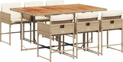Produktbild von vidaXL 7-tlg. Garten-Essgruppe mit Kissen Beige Poly Rattan